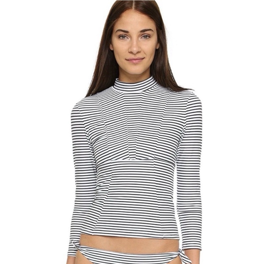 Mikoh Black and White Striped Swim Top